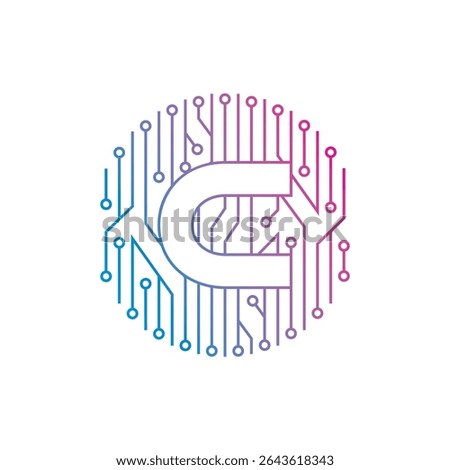 Negative Space Initial Letter C, Electronic, PCB Logo Design