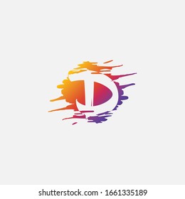 Negative Space Initial Letter D logo, Brush Splash Vector Design.