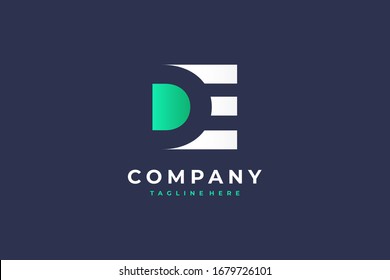 Negative Space Initial Letter D and E Linked Logo. Flat  Vector Business Logo Design Template Element.