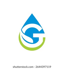 Letra G inicial del espacio negativo, diseño del logotipo de la gota de agua