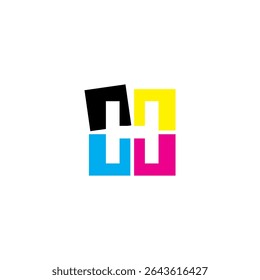 Negative Space initial Letter H With CMYK Color