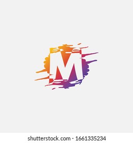 Negative Space Initial Letter M logo, Brush Splash Vector Design.