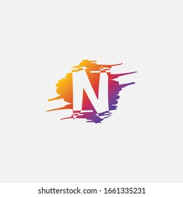 Negative Space Initial Letter N logo, Brush Splash Vector Design.