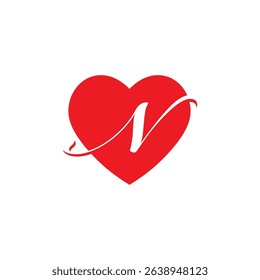 Negative Space Initial Letter N With Heart Logo Design