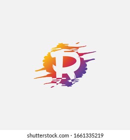 Negative Space Initial Letter R logo, Brush Splash Vector Design.