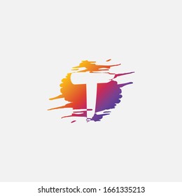Negative Space Initial Letter T logo, Brush Splash Vector Design.