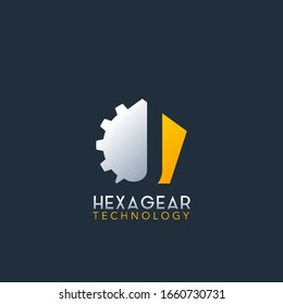 Negative Space J Letter Logo, Techno Hexagonal Gear Vector Design Logo Template