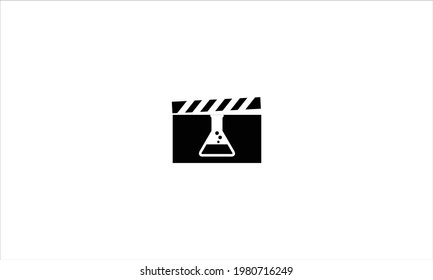 Negative Space Lab Flask and Clapper Board icon Logo design simple  vector illustration