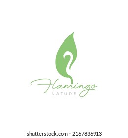 negative space leaf with flamingo logo design vector graphic symbol icon illustration creative idea