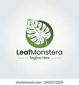 Negative Space Leaf Monstera Logo Design Template. Monstera deliciosa Leaf Logo Design.