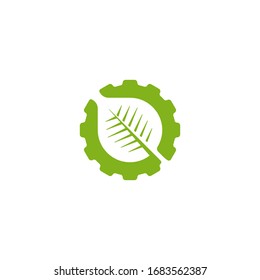 negative space leaf within a gear logo template