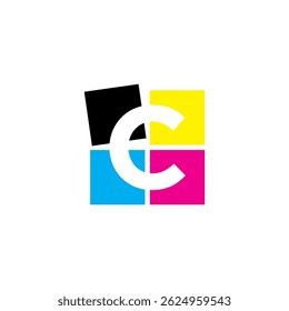 Negative Space Letter C With CMYK Color