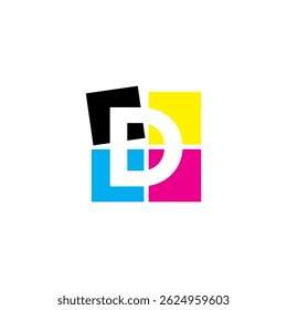Letra D de espacio negativo con color CMYK