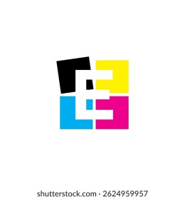 Negative Space Letter E With CMYK Color