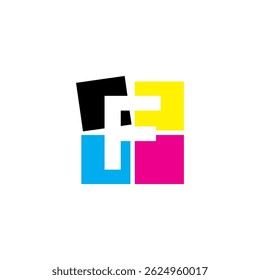 Negative Space Letter F With CMYK Color