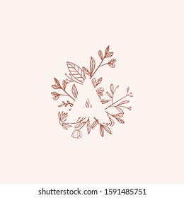 Negative space letter with flowers vector illustration. Isolated letter A made of flowers in elegant style. Outline of the first letter of alphabet with thin floral background