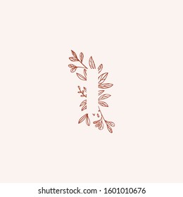 Negative space letter with flowers vector illustration. Isolated letter I made of flowers in elegant style. Outline of the ninth letter of alphabet with thin floral background