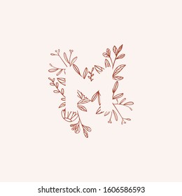 Negative space letter with flowers vector illustration. Isolated letter M made of flowers in elegant style. Outline of the seventh letter of alphabet with thin floral background