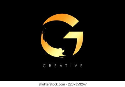 Negative Space Letter G Logo Icon Design with Brush stroke in golden gold colors Vector illustration.