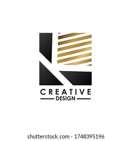 Negative Space Letter K logo.  Creative design concept square shape, stripe  line with hidden letter K logo for initial, business identity.