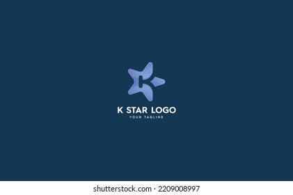Negative space letter K in the star. Blue gradient symbol illustration. Vector logo concept with creative letter.