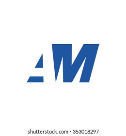 AM negative space letter logo blue