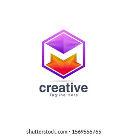 Negative Space Letter M Logo Vector Template