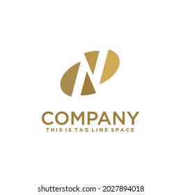 Negative Space Letter N Created by Gold Color Slices of Different Shades in a Oval Shape 