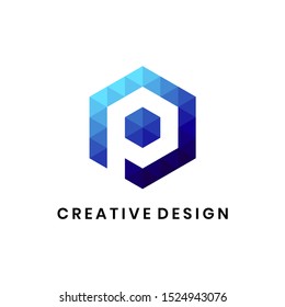 Negative space letter P hexagon logo design vector. Modern geometric initial P with polygon concept 