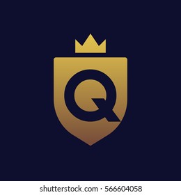 Negative space letter Q in shield shape logo.