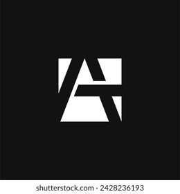 Espacio negativo Letra AT con logotipo cuadrado concepto vector icono