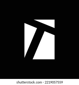 Logo del vector T de letra espacial negativa en un rectángulo. Adecuado para marca personal, empresa, producto y evento.