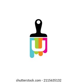 Negative Space Letter U With Colorful Paint Brush 001