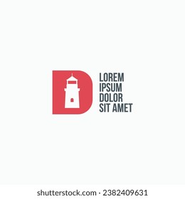 Negative space lighthouse on letter D monogram logo icon
