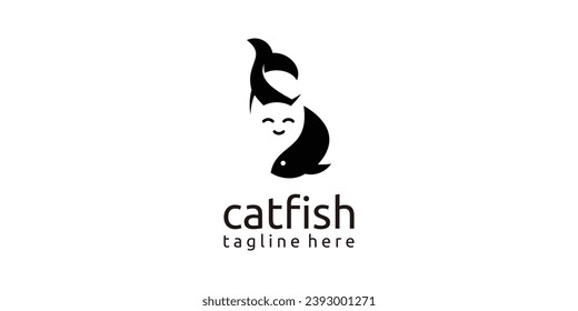 negative space logo design with a combination of cat and fish elements.