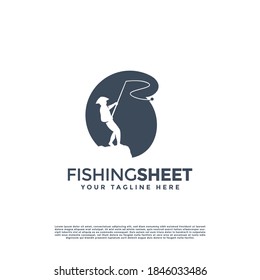 negative space logo design fishing with sheet