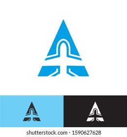 Negative space logo plane and letter a
