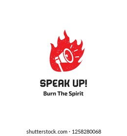 Negative Space Loud Speaker In Fire Flame Shape Logo Icon Vector Inspiration