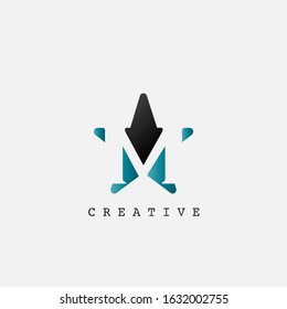 Negative Space M Letter Initial Abstract Techno Star Logo vector design for company identity.