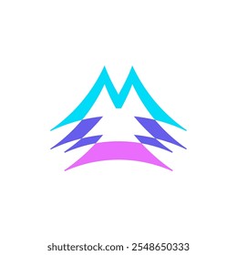 Negative space M Mountain Icon Logo Design vector, Simple Mountain logo