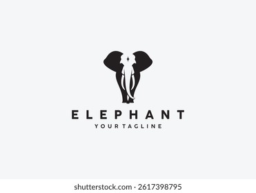 negative space minimalist black and white elephant logo design vector illustration.