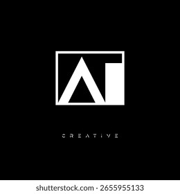 AT Monograma de espaço negativo - Logotipo de marca de letra preto e branco minimalista para branding criativo, identidade de moda e conceitos de design moderno
