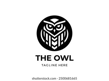 Negative Space Owl Logo. Negative Space Owl Icon. Geometric Negative Space Owl Logo or Icon on White Background