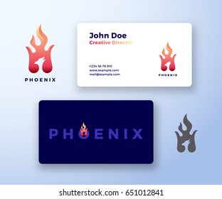 Negative Space Phoenix Flame Abstract Vector Sign, Symbol or Logo Template and Business Card. Creative Stationary Concept. Isolated.