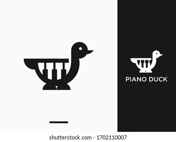 negative space piano duck logo design template vector