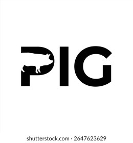 Espaço Negativo Ilustração de Porco Design Minimalista Mostrando uma Silhueta de Porco Inteligentemente Integrado dentro da própria Palavra Porco