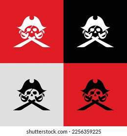 Negative space pirate skull icon set