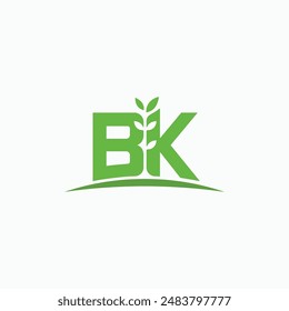 Negative space plant leaf on letter BK monogram logo design concept