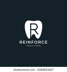 Negative space R letter on tooth logo design vector illustration