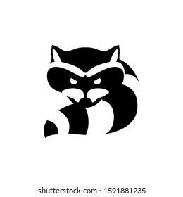Negative space racoon logo. Head and tail